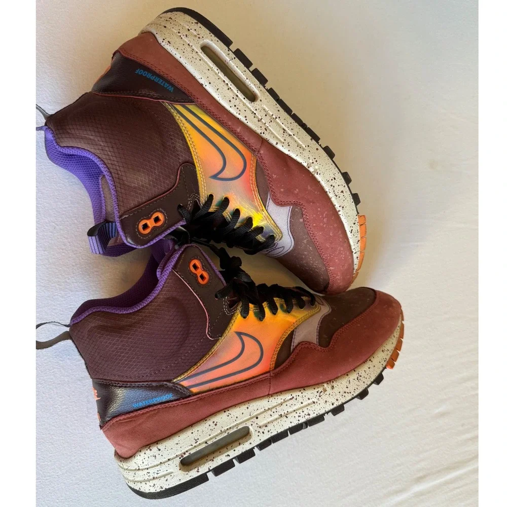 Nike sz 8.5 Women Air Max 1 Mid Sneaker Boot Deep Burgundy Iridescent Streetwear - Picture 11 of 12